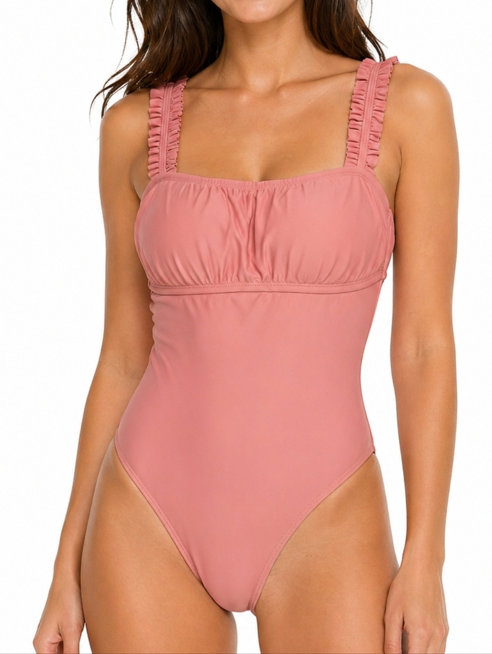 Kona Sol Ruffled Strap One-Piece Swimsuit - Dusty Rose NWT